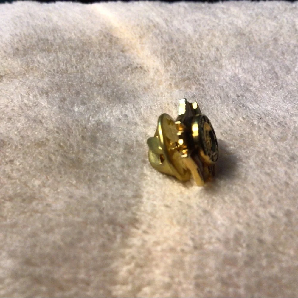 Gold and Red Enamel Military-Style Cross Lapel Pin